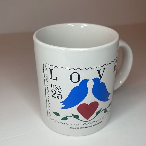 US POSTAL SERVICE Vintage 1988 Love Postage Stamp Love Birds Mug - Picture 2 of 8
